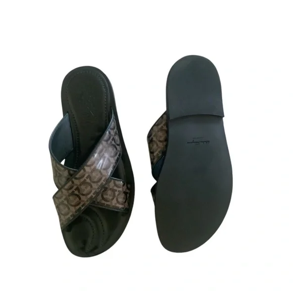 Salvatore Ferragamo SION 3 Logo Print Slide Sandals Size 10 $685